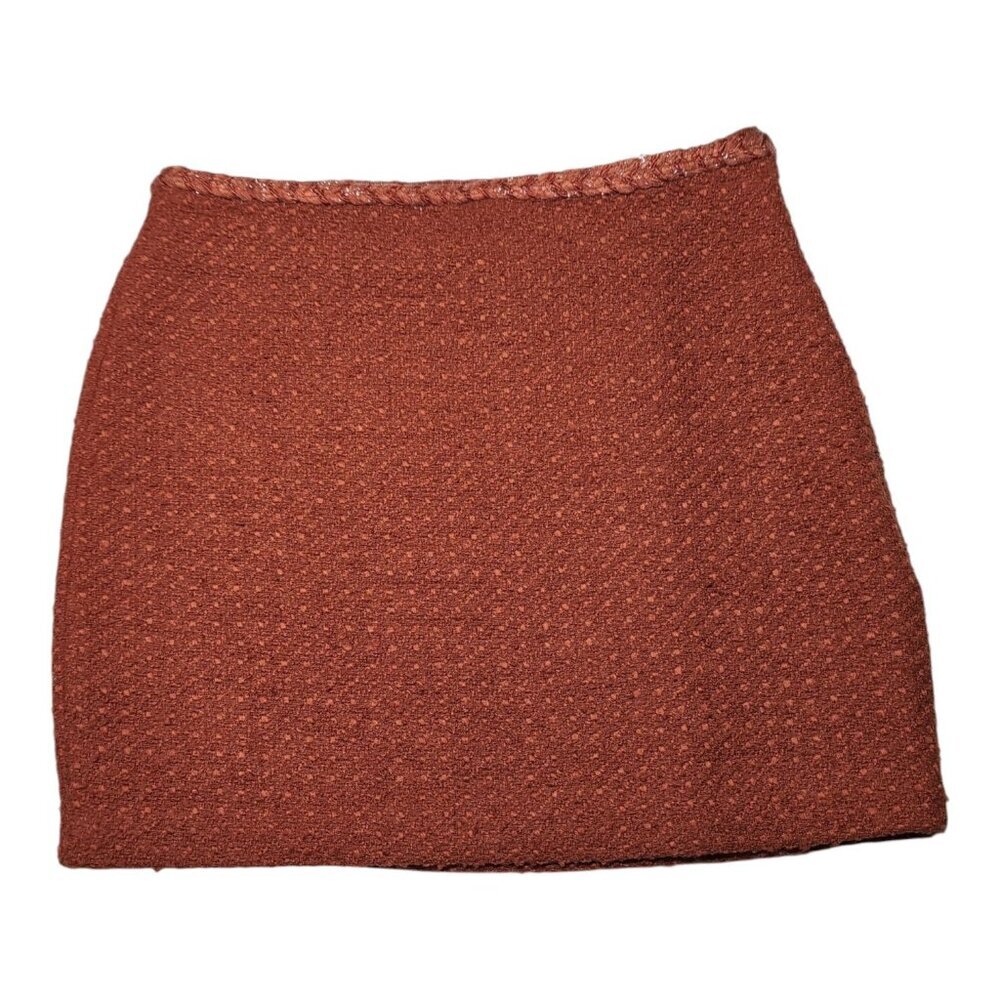 English Factory Tweed Mini Skirt Wool Blend Braided Size S Pumpkin Rust